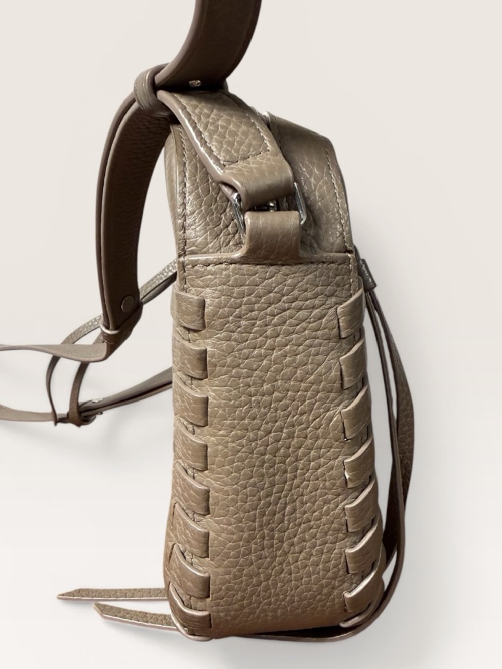 AllSaints Leather Bag Woven Detail Taupe - Picture 8 of 12